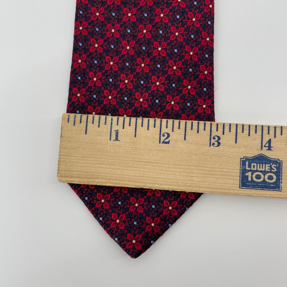 Jos. A. Bank Signature Gold Tie Men's Red Navy Blue Floral Silk Medallion - Picture 4 of 4